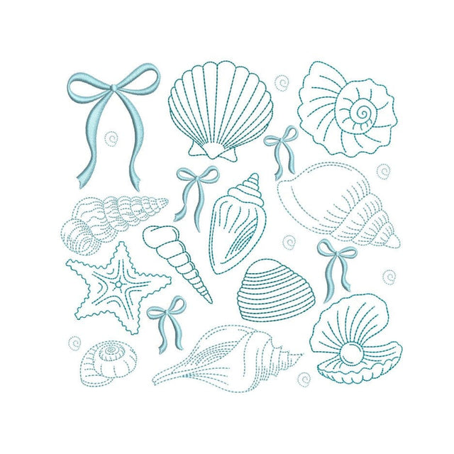 Seashells Starfish Coquette Bow Embroidery Design, Marine Embroidery File, 4 sizes, Instant Download Embroidery/Applique DESIGNS Nino Nadaraia 