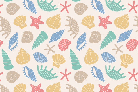 Seashells & Starfish Seamless Pattern PNG JPG EPS Digital Pattern Rin Green 