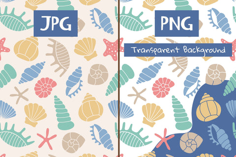 Seashells & Starfish Seamless Pattern PNG JPG EPS Digital Pattern Rin Green 