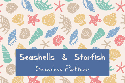 Seashells & Starfish Seamless Pattern PNG JPG EPS Digital Pattern Rin Green 