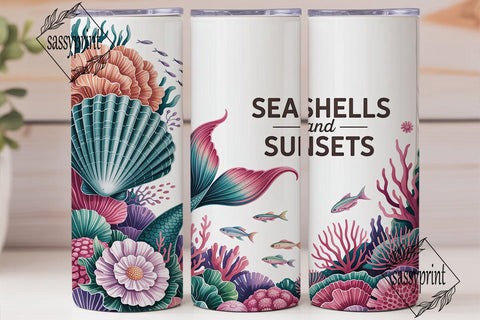 Seashells & Sunsets Tumbler Wrap PNG Sublimation sassyprint 