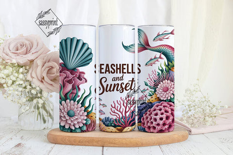 Seashells & Sunsets Tumbler Wrap PNG Sublimation sassyprint 