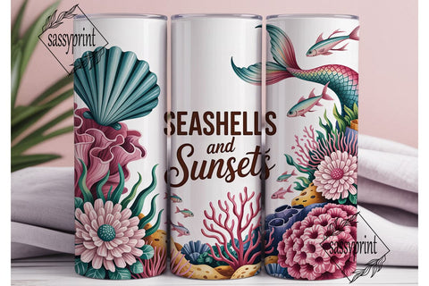 Seashells & Sunsets Tumbler Wrap PNG Sublimation sassyprint 