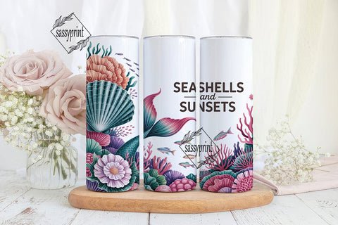 Seashells & Sunsets Tumbler Wrap PNG Sublimation sassyprint 