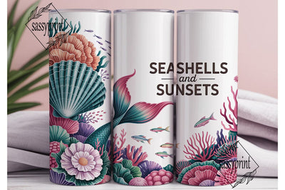 Seashells & Sunsets Tumbler Wrap PNG Sublimation sassyprint 