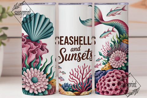 Seashells & Sunsets Tumbler Wrap PNG Sublimation sassyprint 