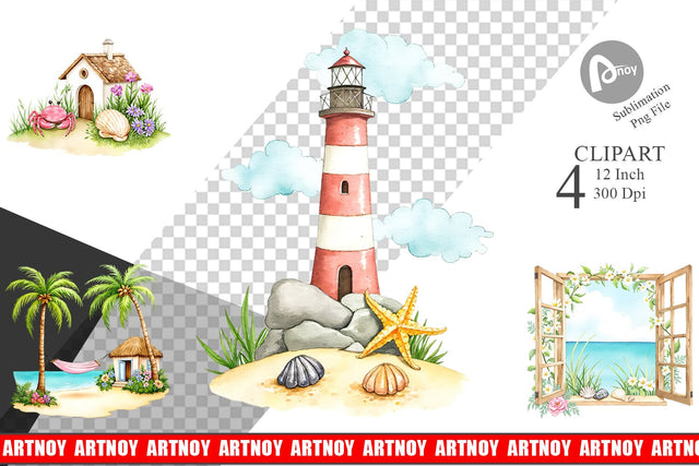 Seaside Cottage Clipart Sublimation artnoy 