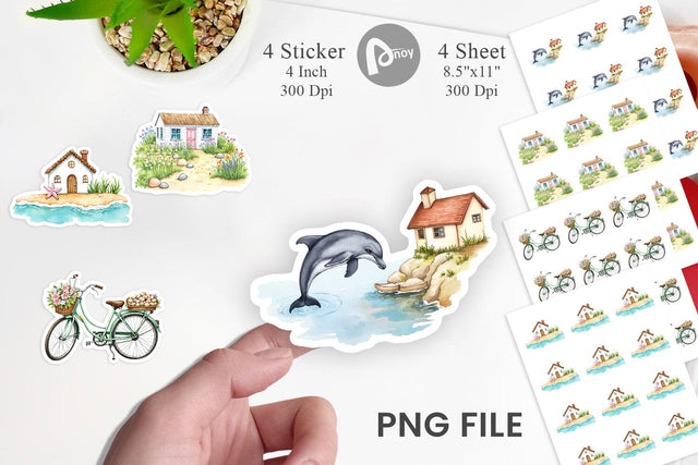 Seaside Cottage Sticker Sublimation artnoy 