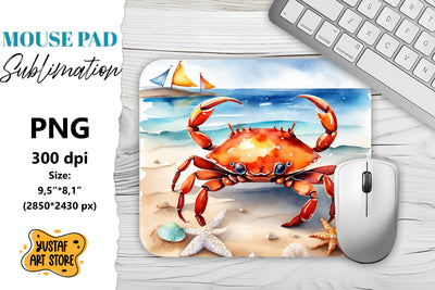 Seaside Crab mouse pad sublimation. Watercolor design Sublimation Yustaf Art Store 