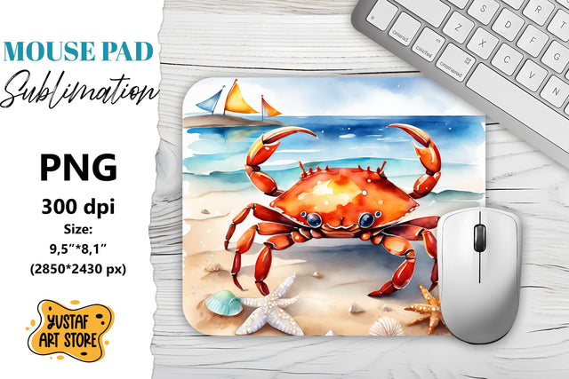 Seaside Crab mouse pad sublimation. Watercolor design Sublimation Yustaf Art Store 