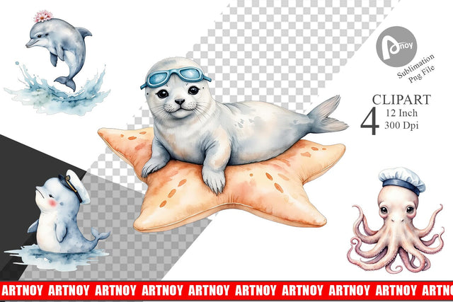 Seaside Critter Friends Clipart Sublimation artnoy 