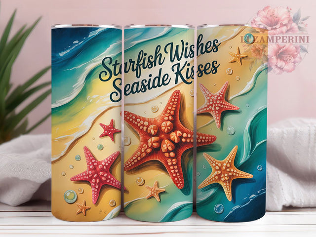 Seaside Kisses Starfish 20oz Tumbler, Ocean Gift, Sublimation Wrap, Beach Mug, 20oz Tumbler Design, Seaside Kisses Quote, Coastal Theme Sublimation Li Zamperini 