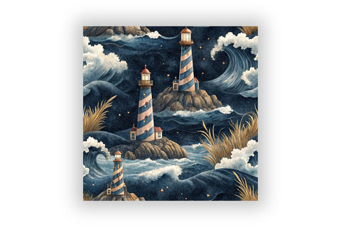 Seaside Lighthouse Digital Paper Pack, Seamless Watercolor Coastal Pattern Bundle, Printable Scrapbook Paper, Ocean Shore Design Collection Digital Pattern FloridPrintables 