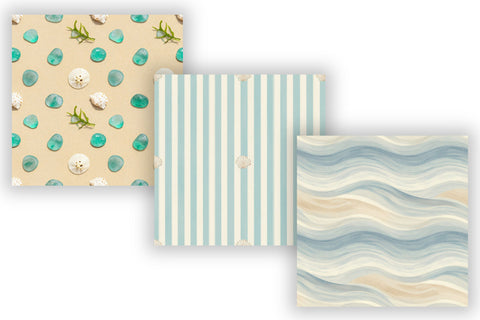 Seaside Nautical Digital Paper Pack, Beachside Seamless Patterns, Seashells, Shoreline & Coastal Printable Crafts Digital Pattern FloridPrintables 