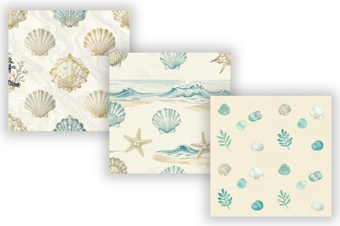 Seaside Nautical Digital Paper Pack, Beachside Seamless Patterns, Seashells, Shoreline & Coastal Printable Crafts Digital Pattern FloridPrintables 