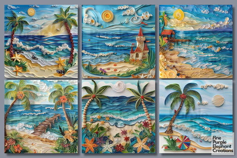 Seaside Quilling Pattern Digital Paper | Beach Vacation Sublimation Digital Pattern Fine Purple Elephant Creations 