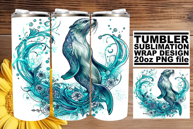 Seaside Sparkle Tumbler Wrap, Sublimation Design, 20oz, Vibrant Sea Creatures, Coastal Watercolor Sublimation afrosvg 