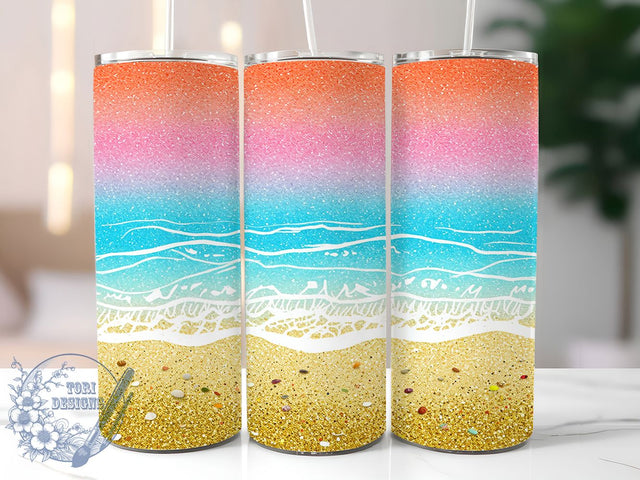 Seaside Sunset Glitter 20oz Tumbler, Sunset Glitter Wrap, 20Oz Beach Drinkware, Coastal Sunset Tumbler, Glitter Sunset Cup, Summer Beach Gift, Seaside Glitter Drinkware Sublimation ToriDesigns 