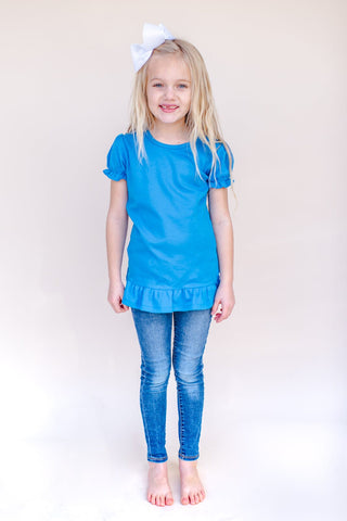 Seasonal Color T Shirts | Boys and Girls Various Styles | Blanks for T Shirt Transfers & HTV Physical ARB Blanks Girl's Short Sleeve Ruffle Shirt Blue 12M