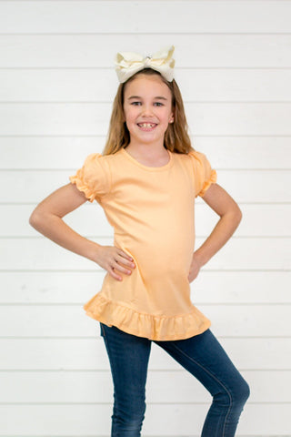Seasonal Color T Shirts | Boys and Girls Various Styles | Blanks for T Shirt Transfers & HTV Physical ARB Blanks Girl's Short Sleeve Ruffle Shirt Peach 12M