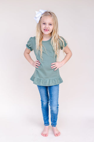 Seasonal Color T Shirts | Boys and Girls Various Styles | Blanks for T Shirt Transfers & HTV Physical ARB Blanks Girl's Short Sleeve Ruffle Shirt Army Green 12M