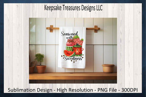 Seasoned With Sweetness Tea Towel Set, Watermelon Gnome Tiered Tray, Sublimation PNG Design, Summer Picnic, Digital Download, Printable PNG Sublimation Keepsake Treasures Designs LLC. 
