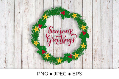 Seasons Greetings calligraphy lettering. Christmas wreath sublimation design Sublimation LaBelezoka 