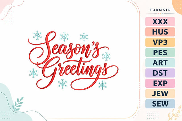 Season's Greetings Red Script Snowflakes Christmas Embroidery Design Embroidery/Applique DESIGNS sg embroidery 
