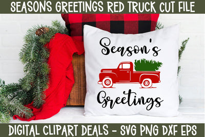 Season's Greetings Red Truck Christmas SVG Design SVG Digital Clipart Deals 