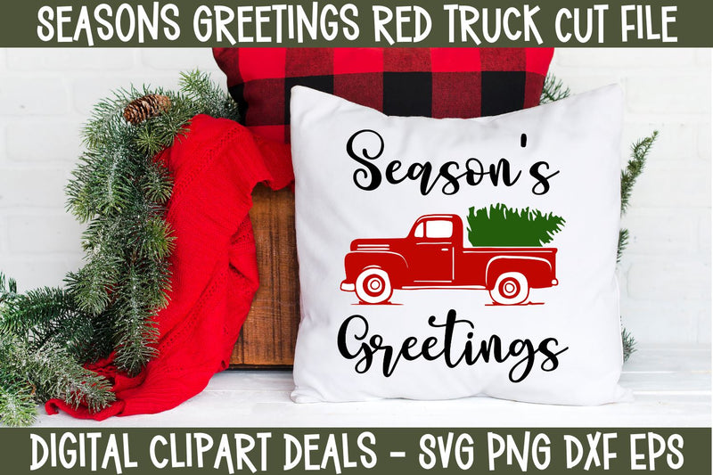 Season's Greetings Red Truck Christmas SVG Design SVG Digital Clipart Deals 