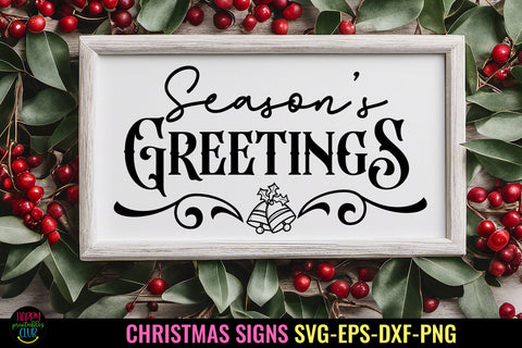 Season's Greetings SVG I Christmas Sign SVG I Holiday SVG SVG Happy Printables Club 