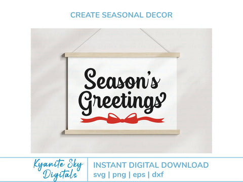 Season's Greetings SVG title with bow or holly SVG Kyanite Sky Digitals 