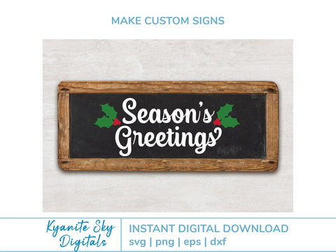 Season's Greetings SVG title with bow or holly SVG Kyanite Sky Digitals 