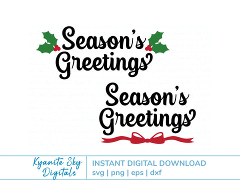 Season's Greetings SVG title with bow or holly SVG Kyanite Sky Digitals 