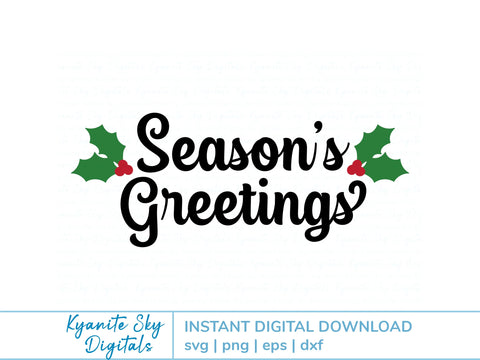 Season's Greetings SVG title with bow or holly SVG Kyanite Sky Digitals 