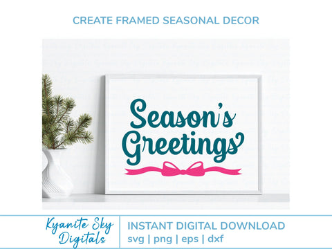 Season's Greetings SVG title with bow or holly SVG Kyanite Sky Digitals 