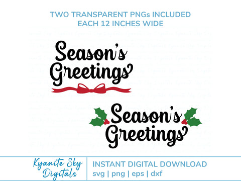Season's Greetings SVG title with bow or holly SVG Kyanite Sky Digitals 
