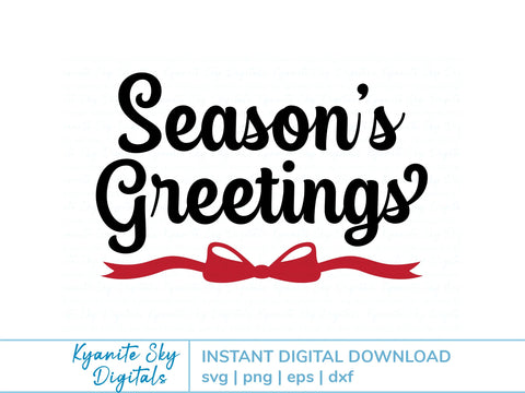 Season's Greetings SVG title with bow or holly SVG Kyanite Sky Digitals 
