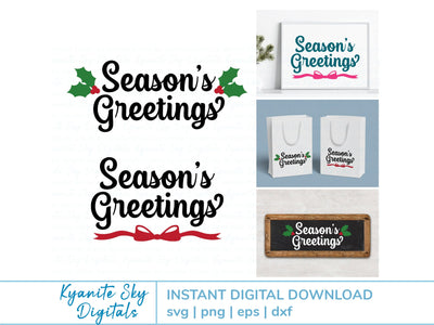 Season's Greetings SVG title with bow or holly SVG Kyanite Sky Digitals 