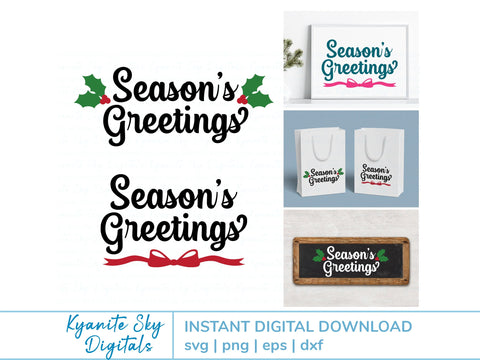 Season's Greetings SVG title with bow or holly SVG Kyanite Sky Digitals 