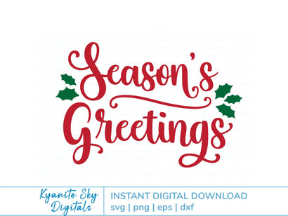 Season's Greetings SVG title with holly SVG Kyanite Sky Digitals 