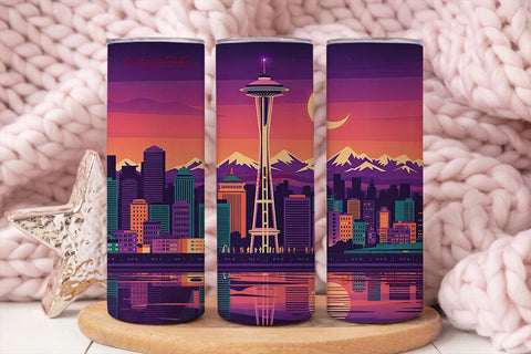 Seattle Skyline 20oz Tumbler Wrap Sublimation DesignSVG 