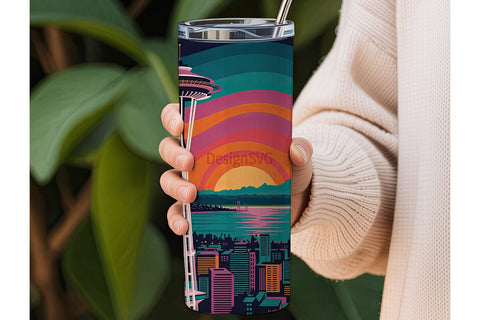 Seattle Skyline 20oz Tumbler Wrap Sublimation DesignSVG 