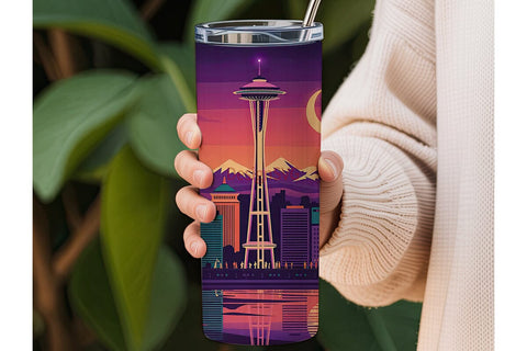 Seattle Skyline 20oz Tumbler Wrap Sublimation DesignSVG 