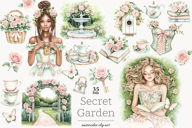 Secret Garden Clipart | Spring Illustration Bundle SVG GlamArtZhanna 