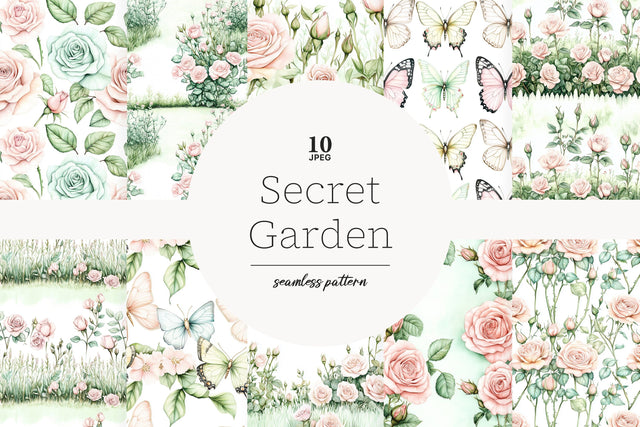 Secret Garden Digital Papers | Spring Seamless Patterns Digital Pattern GlamArtZhanna 