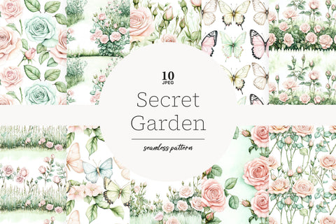 Secret Garden Digital Papers | Spring Seamless Patterns Digital Pattern GlamArtZhanna 