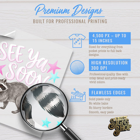 See Ya Soon Raccoon PNG, Girly Boutique Trash Panda Sublimation The Vintage Signs Shop 