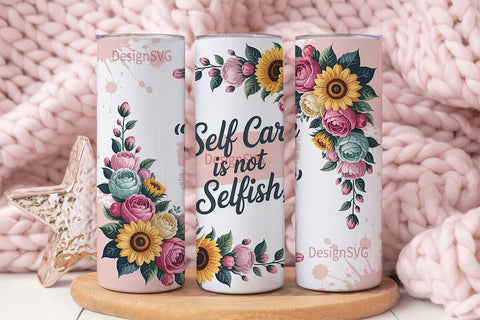 Self Care Floral 20oz Tumbler Wrap Sublimation DesignSVG 