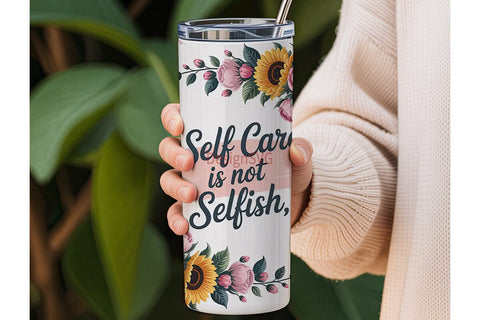 Self Care Floral 20oz Tumbler Wrap Sublimation DesignSVG 